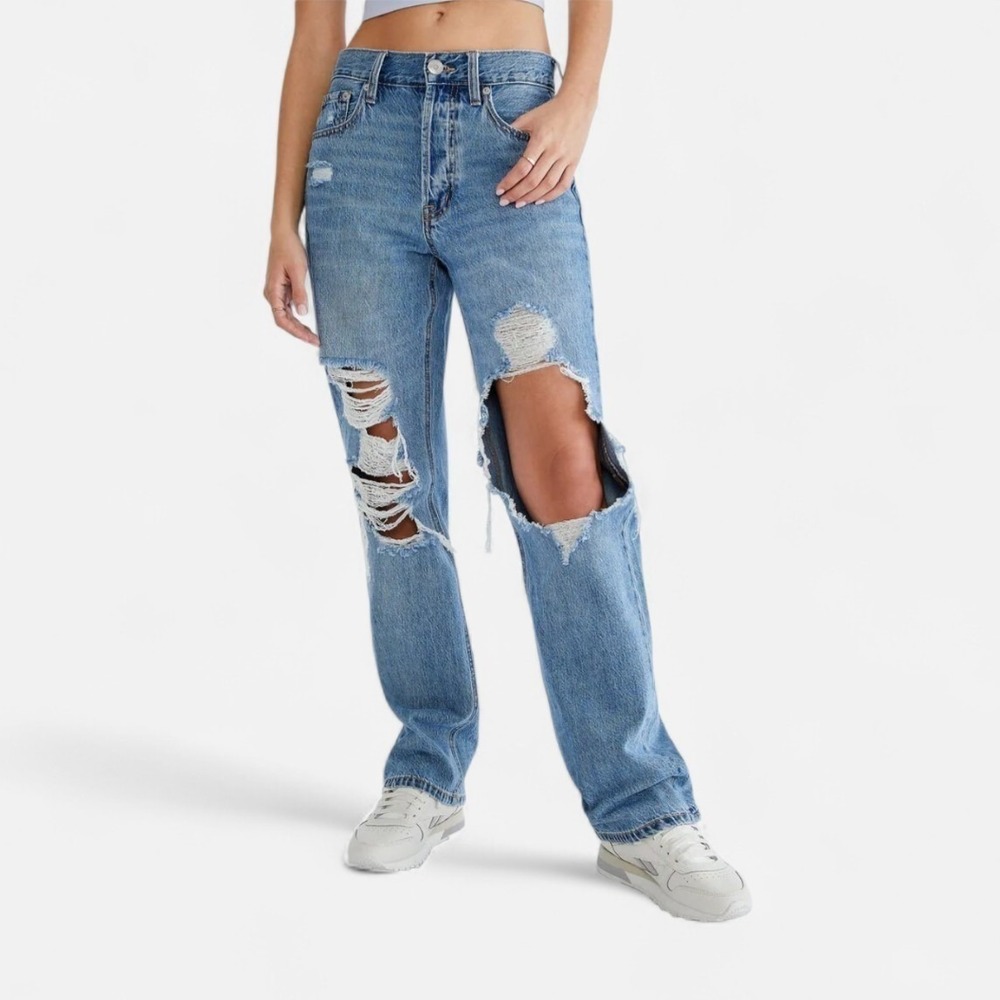 Aeropostale 90s Baggy Jeans Women 00 Blue Distressed High Rise Streetwear grunge